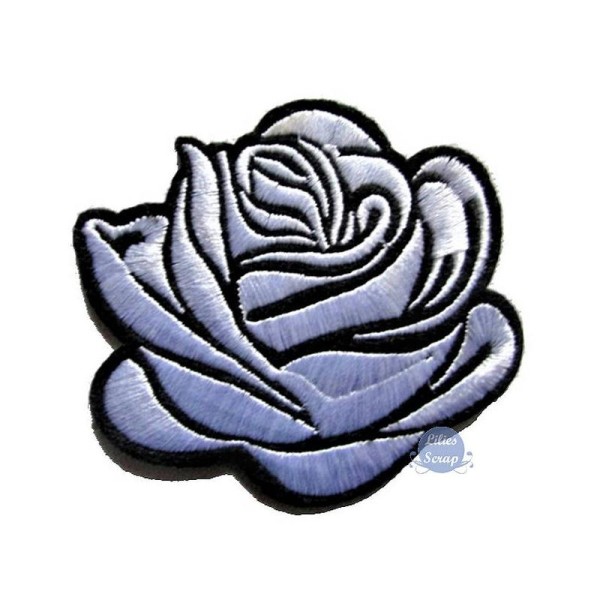 Ecusson brodé patch thermocollant rose grise fleur 7,5 cm - Photo n°1