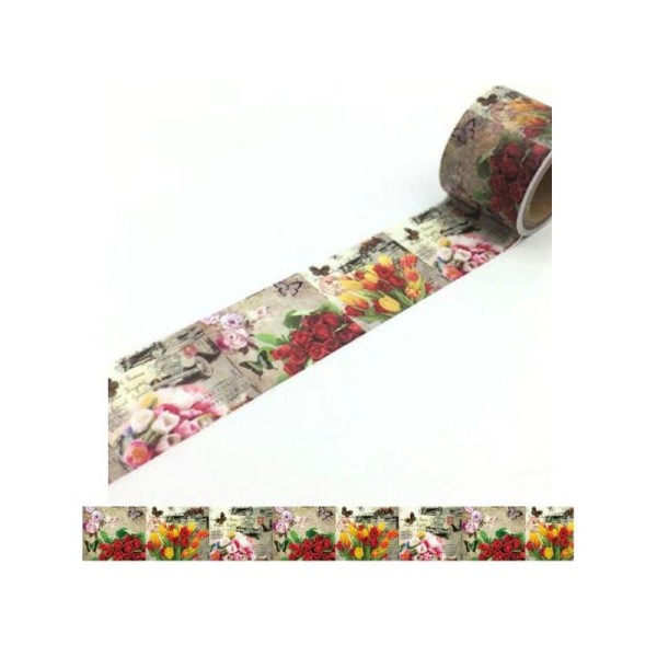 Washi Tape ruban adhésif scrapbooking 3 cm x 5 m VINTAGE FLEUR - Photo n°1