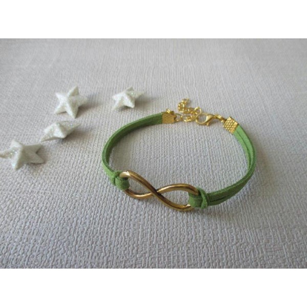 Kit bracelet suédine vert brillant et lien infini doré - Photo n°1