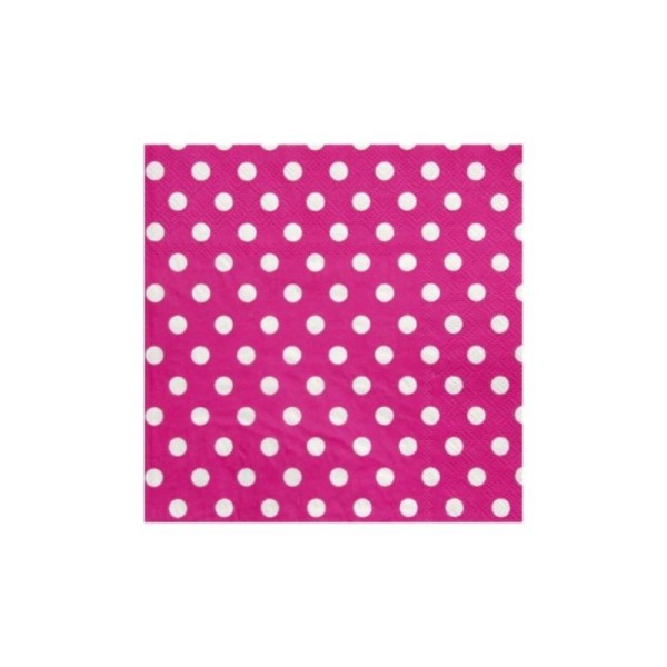 Serviettes de table couleur à  pois en papier les 20 COULEUR:Fuchsia - Photo n°1