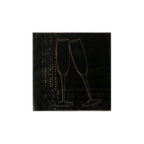 Serviettes de table champagne or papier noir x20 - Photo n°1