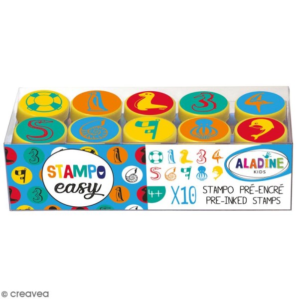 Kit de tampons enfant pré-encrés Stampo Easy - Chiffres - 10 pcs - Photo n°1