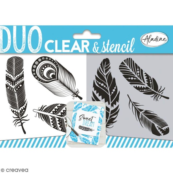 Tampon clear Aladine - Plumes - Planche 15 x 12,5 cm - 10 Stampo'clear -  Tampon transparent - Creavea
