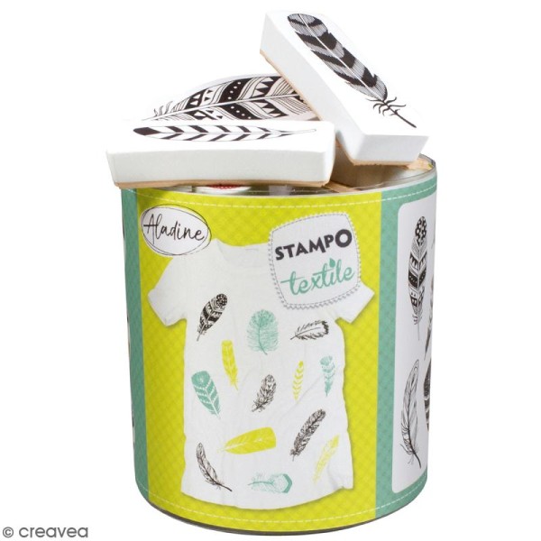 Stampo'textile - Kit tampon et encreur Izink - Plumes - 14 pcs - Photo n°1
