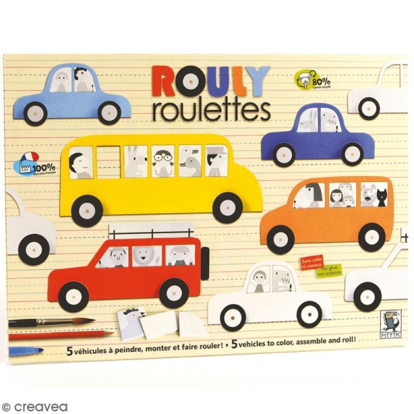 Kit Rouly roulettes - 5 véhicules à assembler et à décorer - Photo n°1