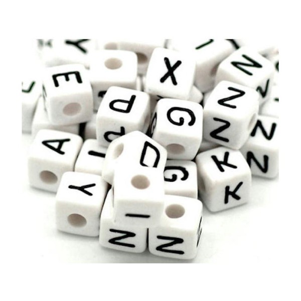 Perle alphabet noir/blanc en acrylique 10mm - Lettre K - Photo n°1