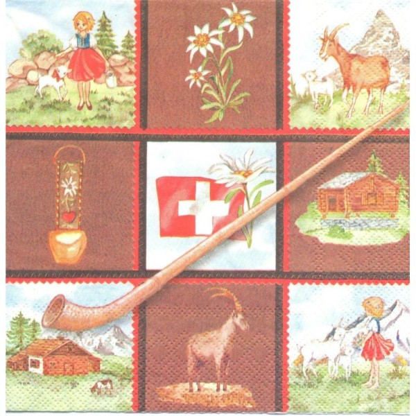 4 Serviettes en papier Vignettes Suisse Montagne Format Lunch - Photo n°1