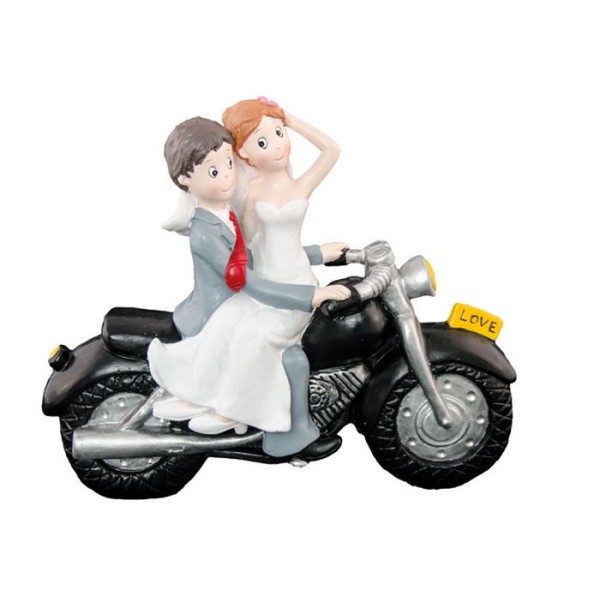 Figurine couple de mariés en moto - Photo n°1