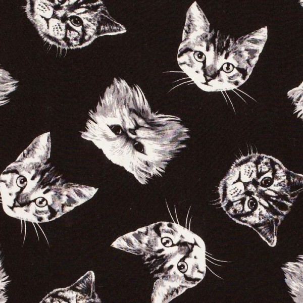 Tissu viscose chats - Noir & blanc - Photo n°1