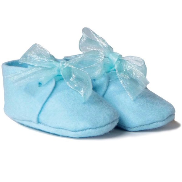 Chaussons de bébé en feutrine bleu - Photo n°1