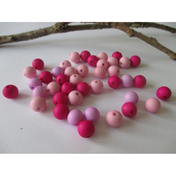 Lot de 42 perles acryliques ton rose violet 10 mm - Photo n°1