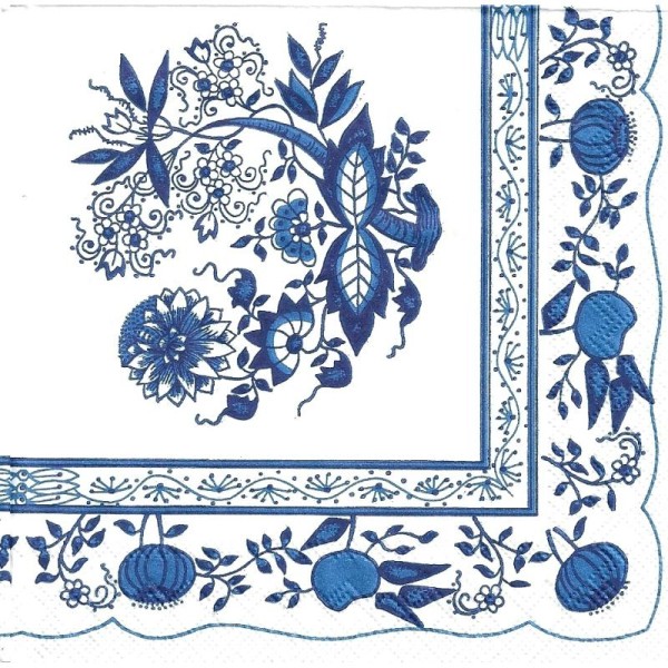 4 Serviettes en papier Fleurs Bleues Format Cocktail - Photo n°1
