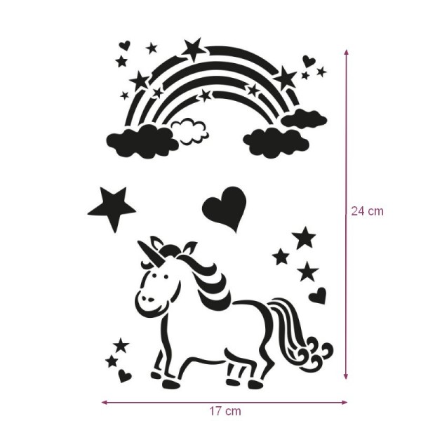 Pochoir Licorne et Arc-en-ciel, en plastique, Planche A4, cheval à corne - Photo n°1