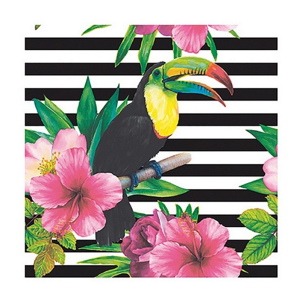 Lot de 20 Serviettes en papier motif Toucan sur fond rayé, 33 x 33 cm, oiseau multicolore - Photo n°1