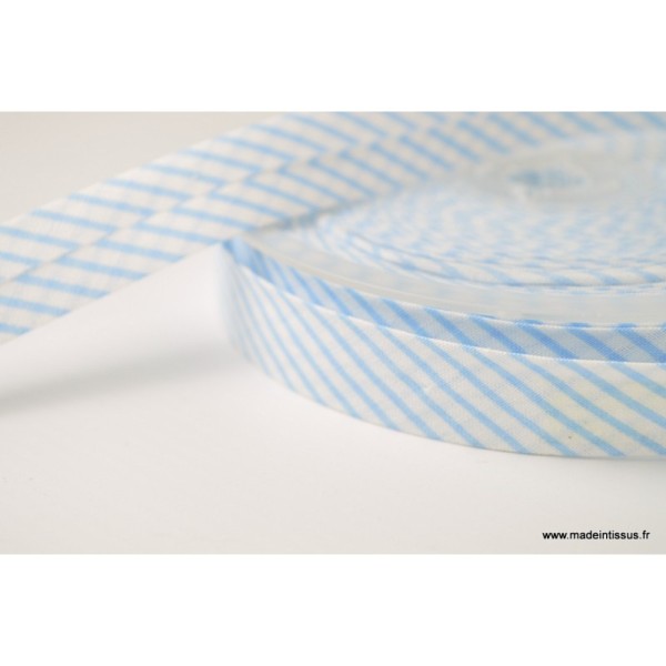 Biais replié 18 mm coton à rayures bleu et blanc - Oeko tex - Photo n°1