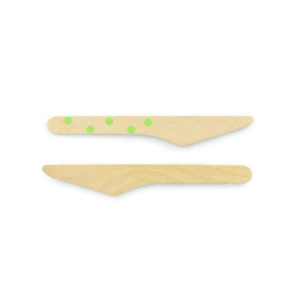 Couteaux en bois motif pois jetable, eco-friendly - Vert - 12 pcs - Photo n°1