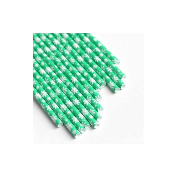 Pailles en papier motif flocons - vert - 20 cm - Lot de 10 - Photo n°1