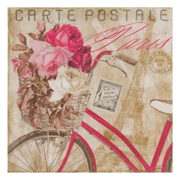 Lot de 20 Serviettes en papier motif Carte postale Paris et Roses , 33 x 33 cm, vintage - Photo n°1