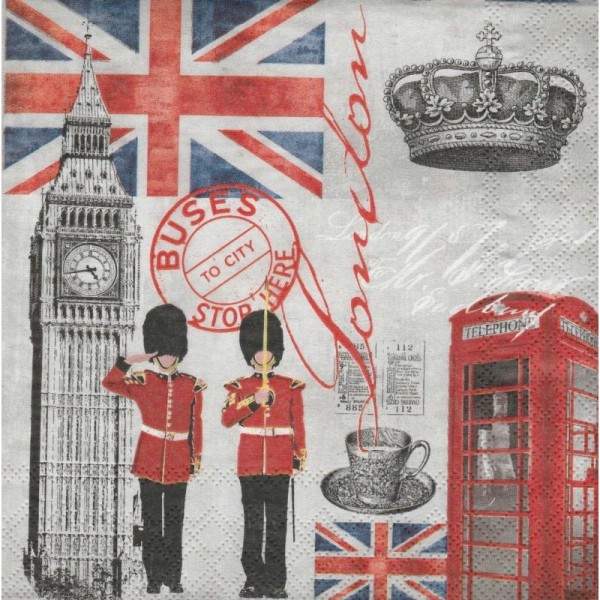 4 Serviettes en papier Londres Garde Royale Big Ben Format Lunch - Photo n°1
