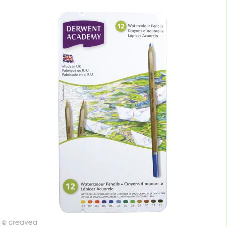 Boîte de crayons de couleur aquarellables - Derwent Academy - 12 pcs