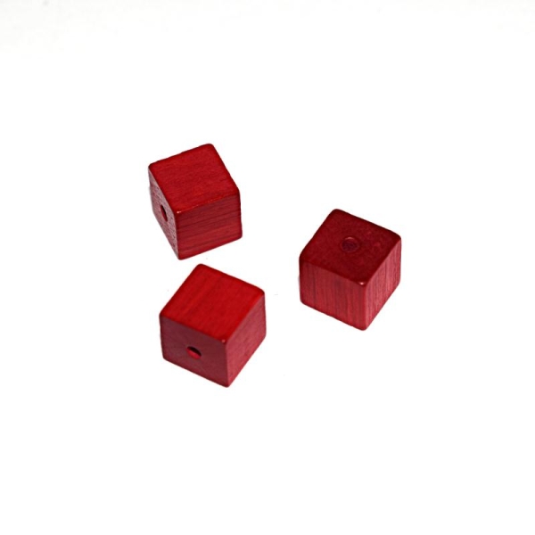 Perle en bois cube 10 mm traitée rouge x10 - Photo n°1