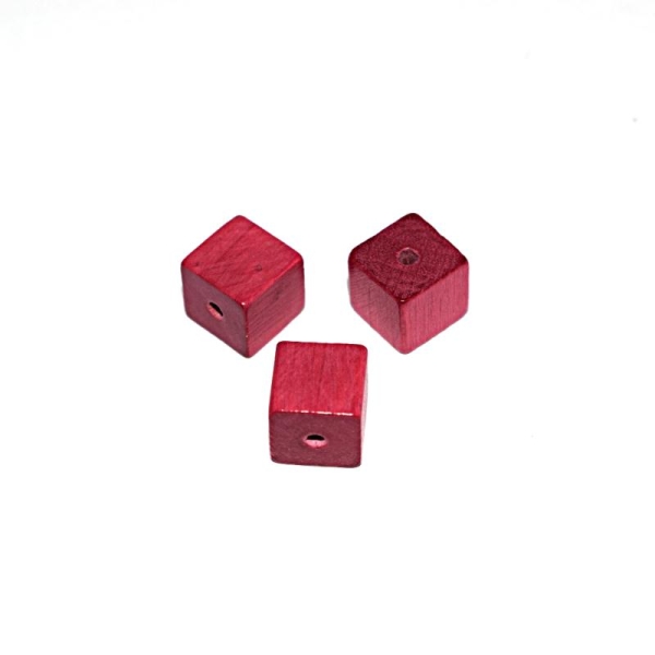 Perle en bois cube 10 mm traitée vieux rose x10 - Photo n°1
