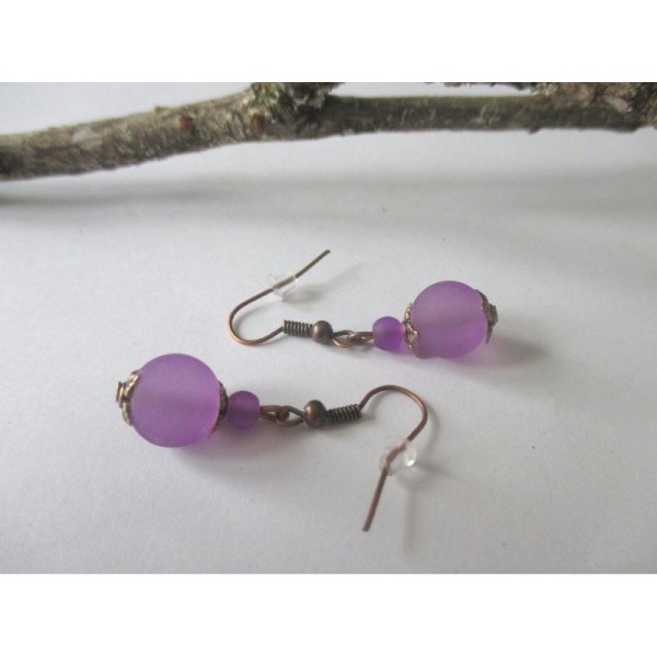 Kit boucles d'oreilles cuivre et violet - Photo n°2