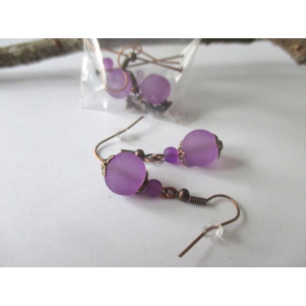 Kit boucles d'oreilles cuivre et violet - Photo n°1