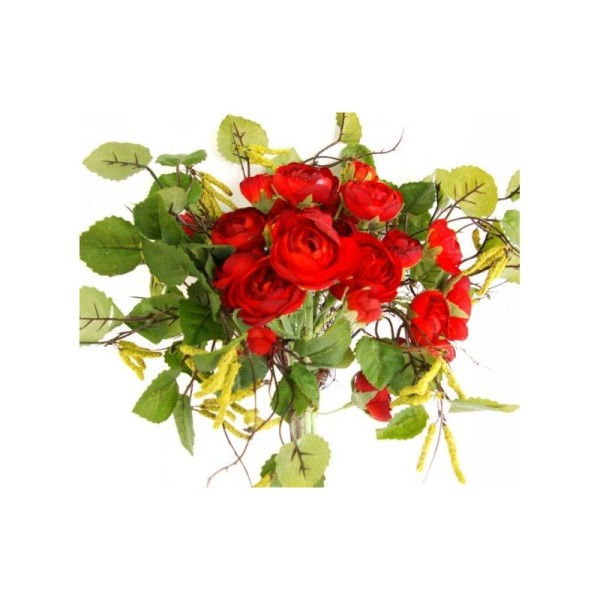 Bouquet de fleurs artificielles Bouleau et petites renoncules rouges - Photo n°1