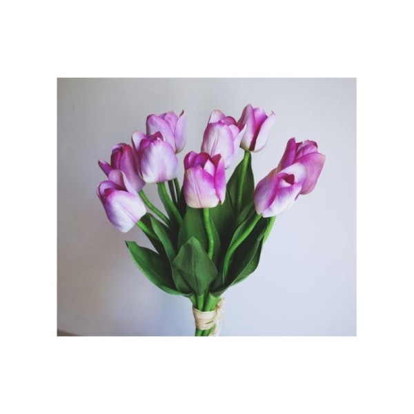 Bouquet artificiel H33cm x9 Tulipes rose violet artificielles - Photo n°1