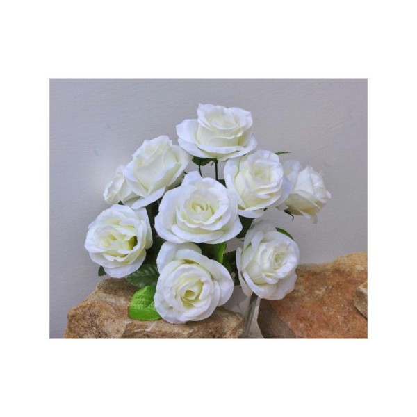 Bouquet H34cm Roses artificielles blanches piquet x9 tiges - Photo n°1