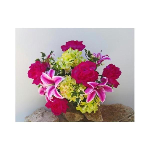 Bouquet H50cm Pivoines / lys / hortensias Grosses fleurs artificielles roses piquet x18 tiges - Photo n°1