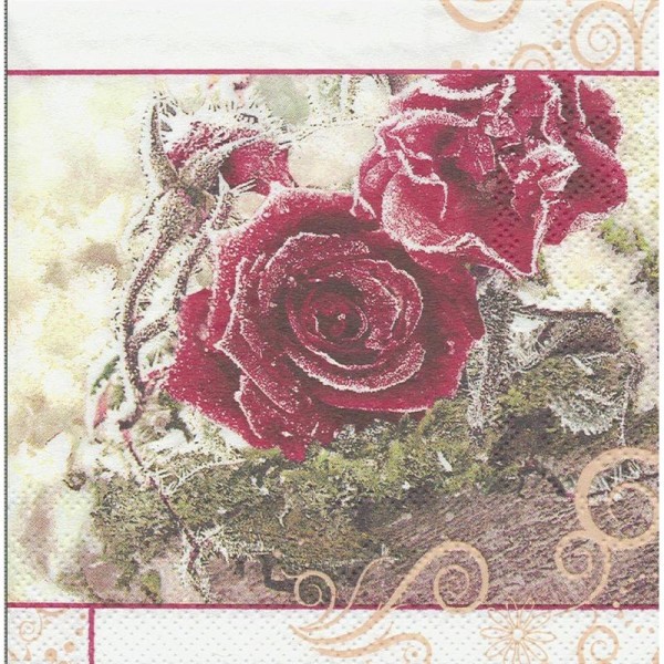 4 Serviettes en papier Roses Givrées Format Cocktail - Photo n°1