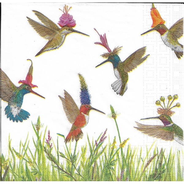 4 Serviettes en papier Oiseau Colibri Format Lunch Decoupage Decopatch 133-2873 PPD - Photo n°1