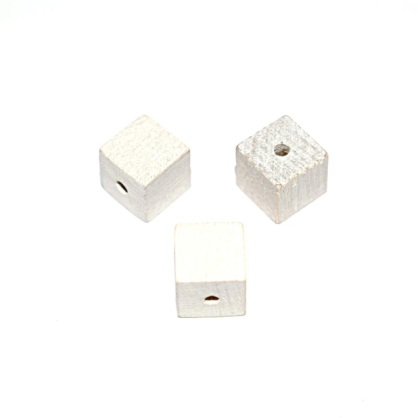 Perle en bois cube 10 mm traitée blanc x10 - Photo n°1