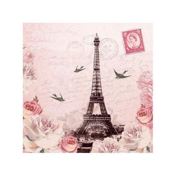 4 serviettes en papier découpage collage 33 cm VINTAGE LETTRE DE PARIS - Photo n°1