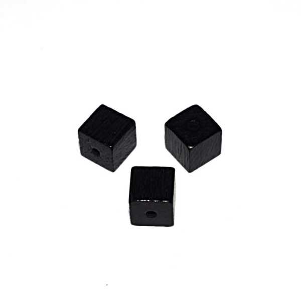 Perle en bois cube 10 mm traitée noir x10 - Photo n°1