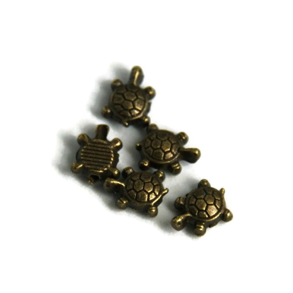 5 Mini Perles Tortue en métal couleur bronze 9x7mm - Photo n°1