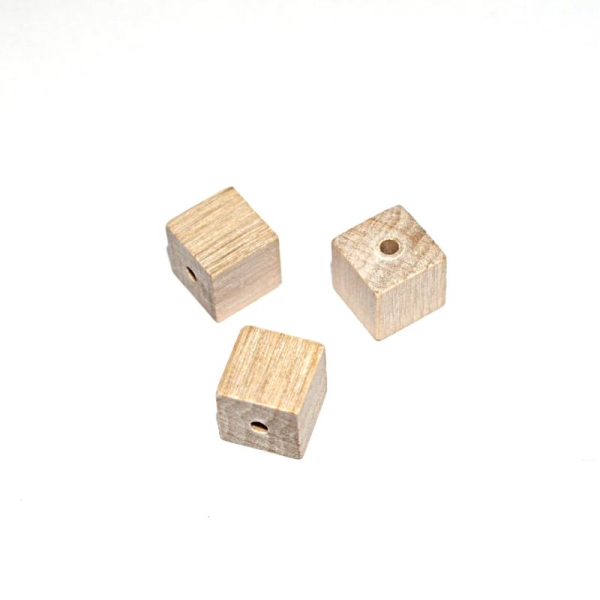 Perle en bois cube 10 mm brut naturel x10 - Photo n°1
