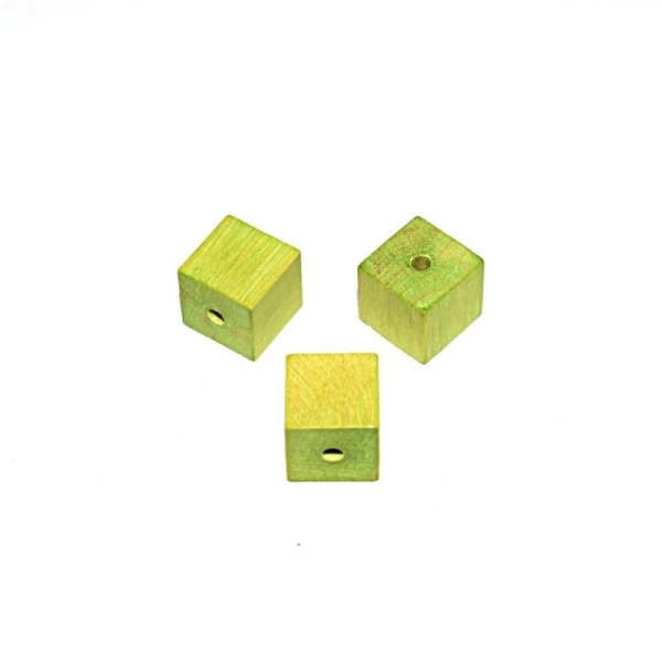 Perle en bois cube 10 mm traité vert clair x10 - Photo n°1