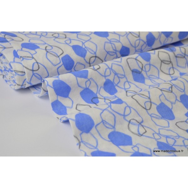 Tissu Double gaze coton imprimé Maillons bleu et gris .x1m - Photo n°2