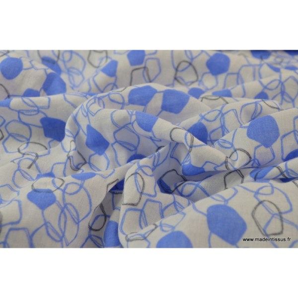Tissu Double gaze coton imprimé Maillons bleu et gris .x1m - Photo n°3