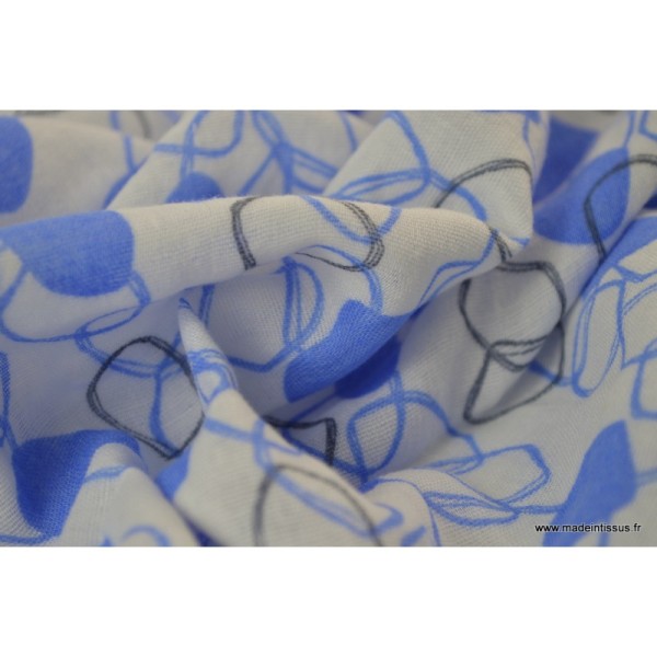 Tissu Double gaze coton imprimé Maillons bleu et gris .x1m - Photo n°4