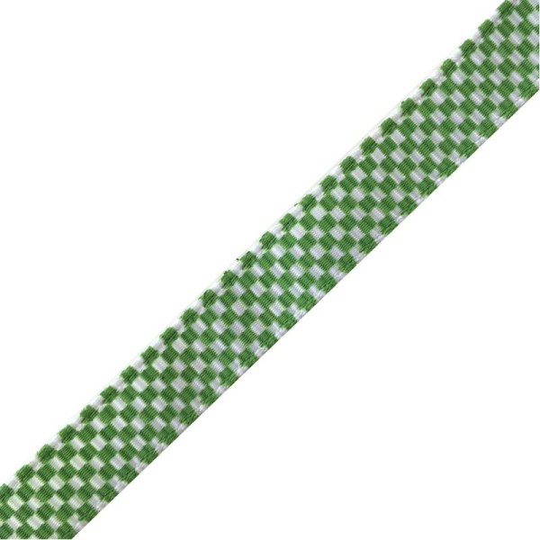Ruban fantaisie imprimé carreaux vert et blanc - Photo n°1