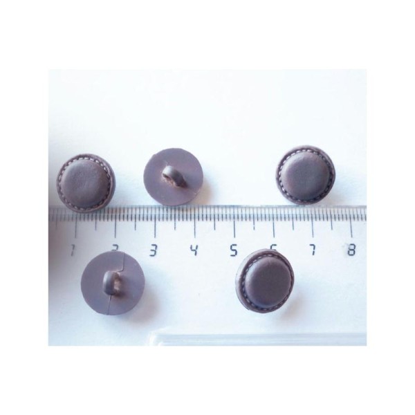 Lot 4 boutons ronds gris taupe 15 mm effet cuir - synthétique - Photo n°2