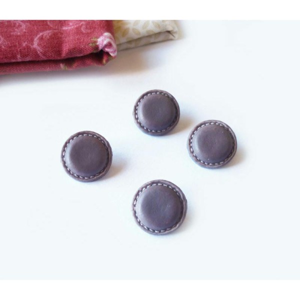 Lot 4 boutons ronds gris taupe 15 mm effet cuir - synthétique - Photo n°1