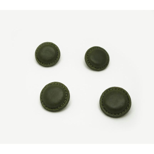 Lot 4 boutons ronds vert kaki 15 mm effet cuir - synthétique - Photo n°1