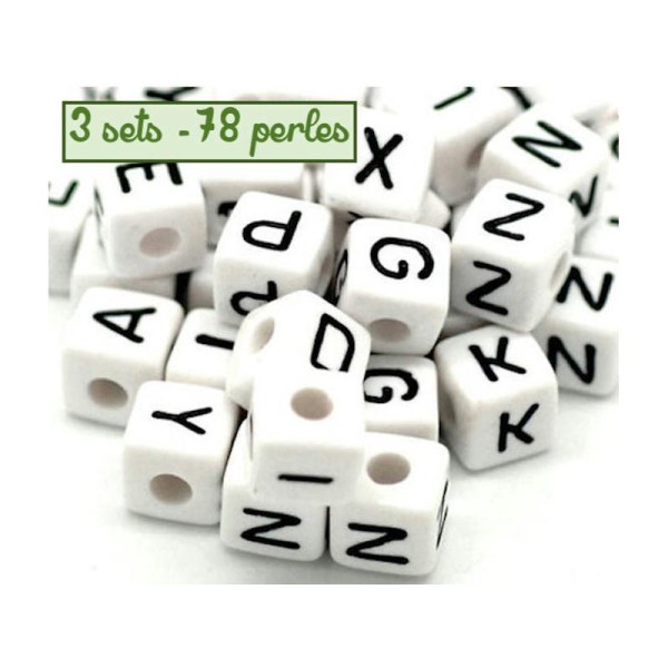 Perles alphabet - 3 sets - 78 perles en acrylique 10mm - Photo n°1