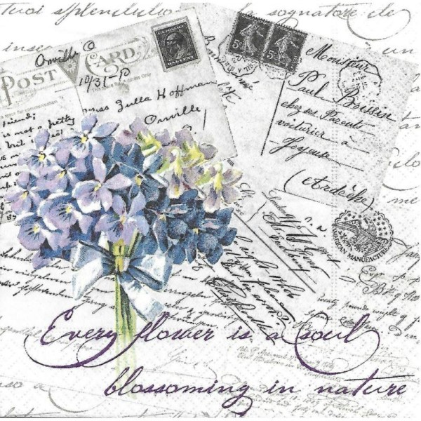 4 Serviettes en papier Lettres Romantiques Violettes Format Lunch - Photo n°1