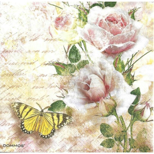 4 Serviettes en papier Roses Papillon Format Lunch - Photo n°2